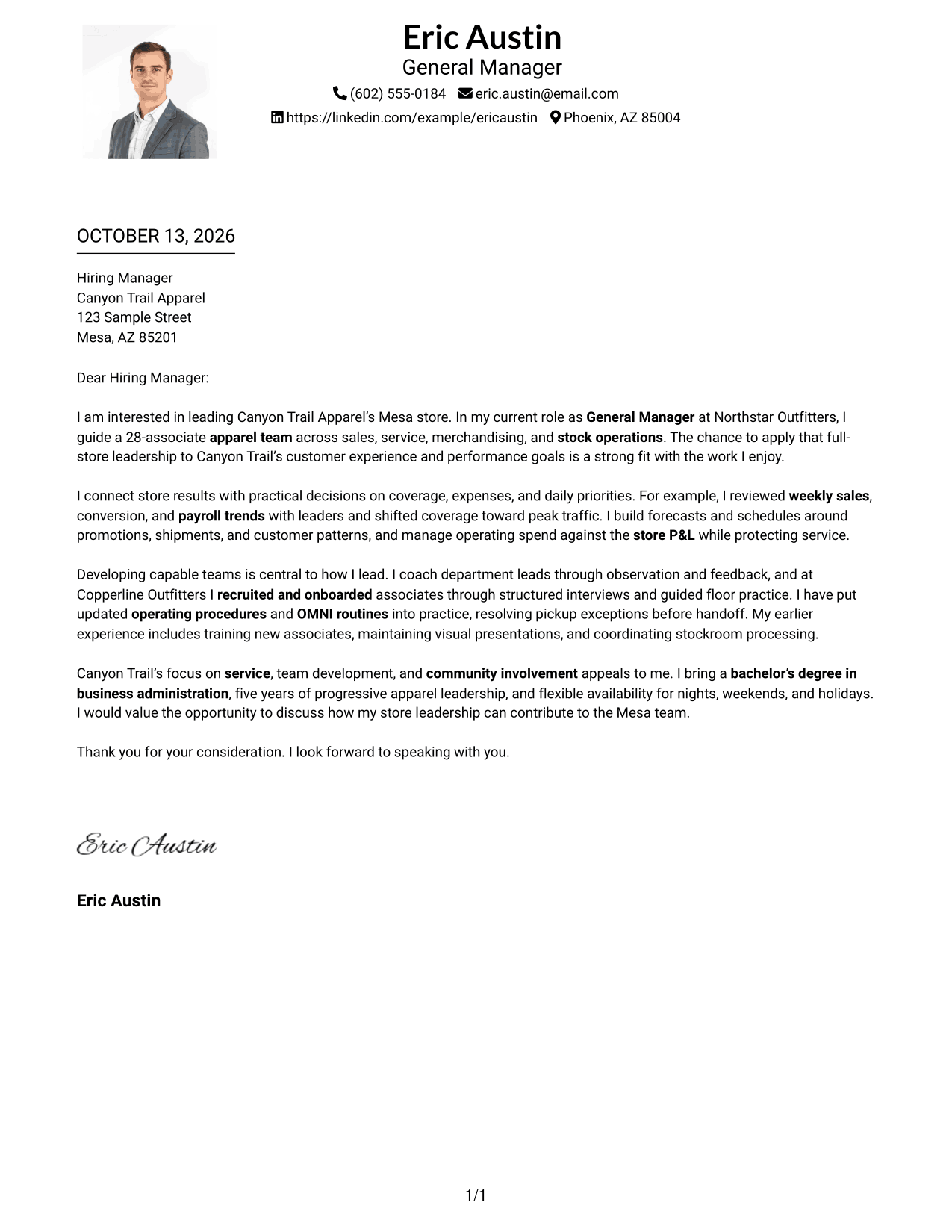 Cover Letter Example Page 1