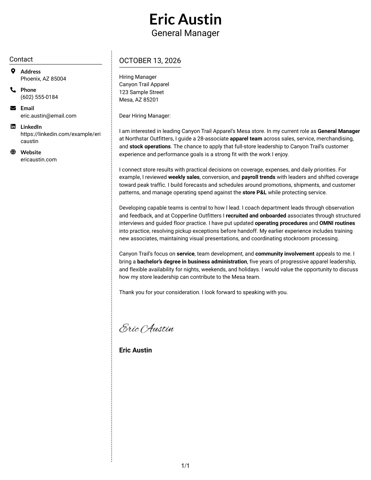 Cover Letter Example Page 1