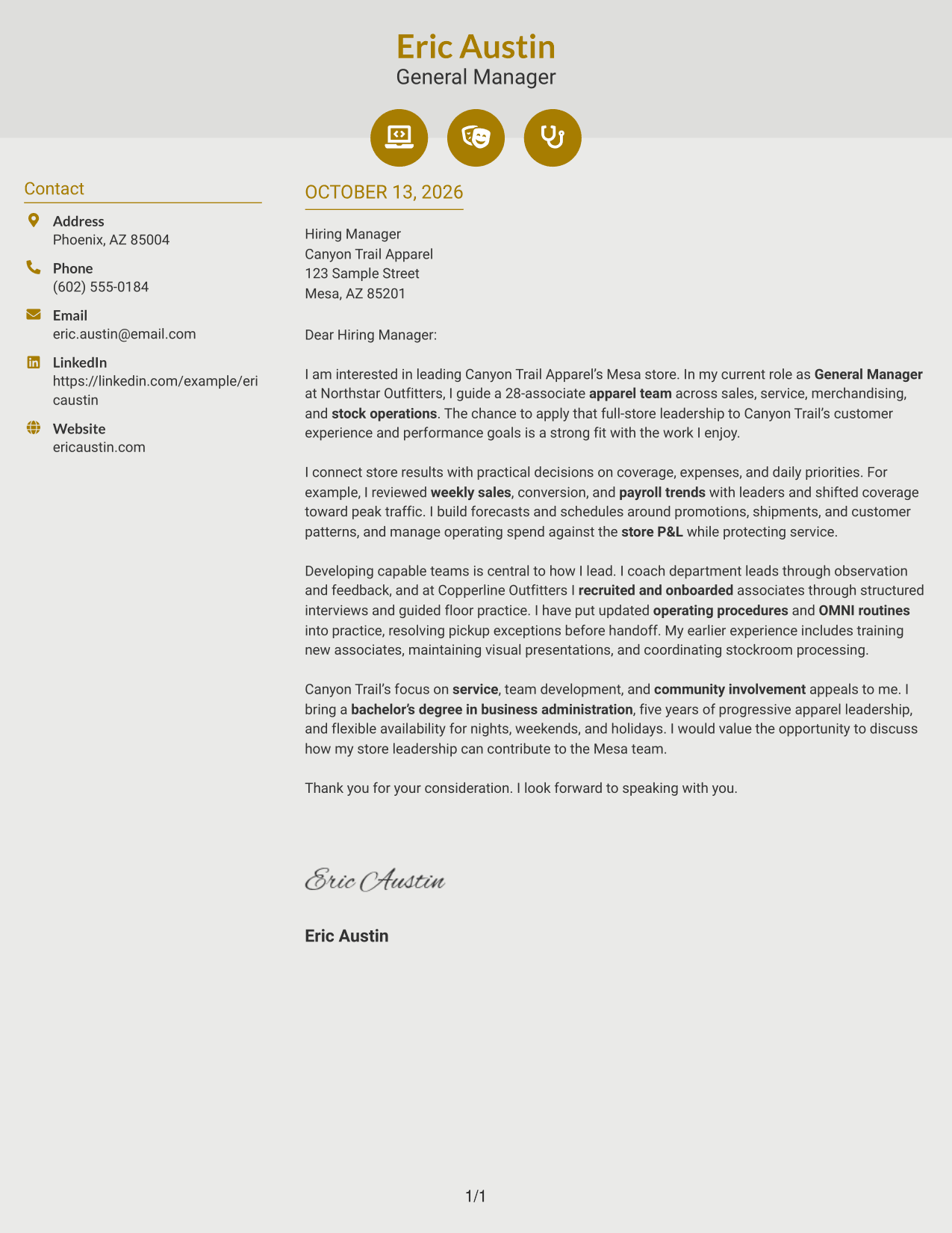 Cover Letter Example Page 1