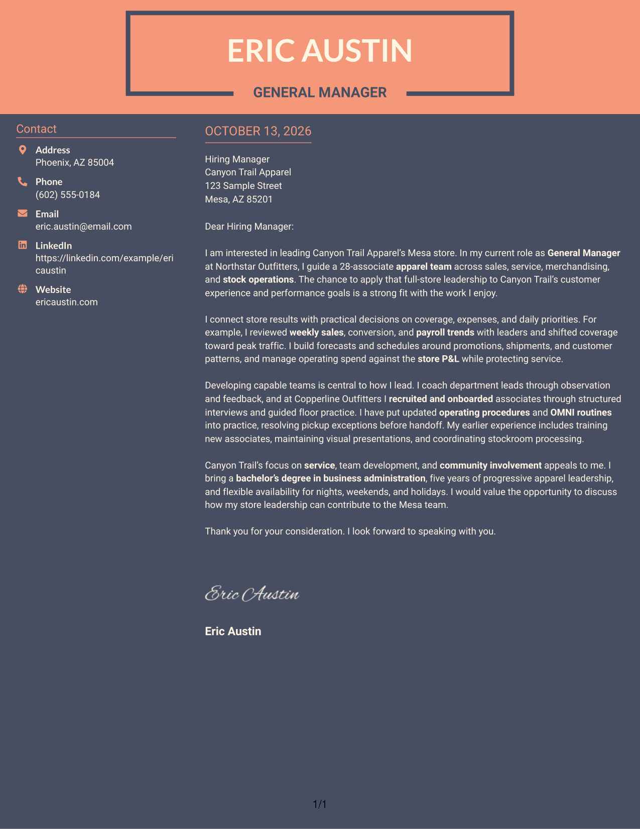 Cover Letter Example Page 1