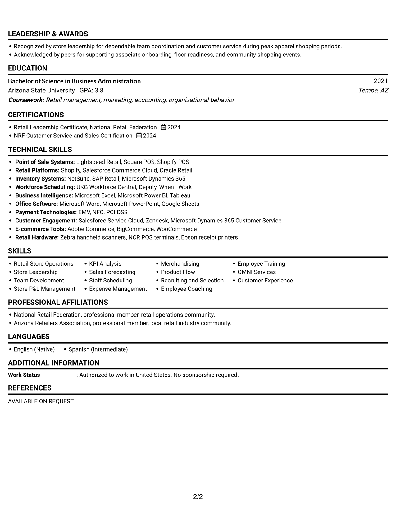 Resume Example Page 2
