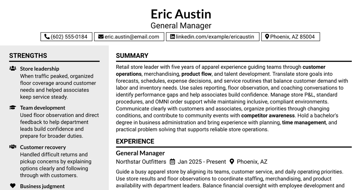 7 General Manager - Retail Store Operations Resume Templates with Example