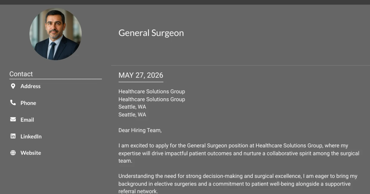 30+ General Surgeon Cover Letter Templates with Example 2026