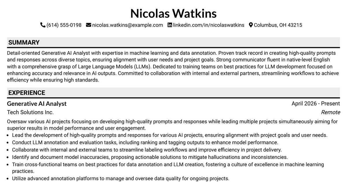 33 Generative AI Analyst Resume Templates with Example 2026 (ATS-Optimized)