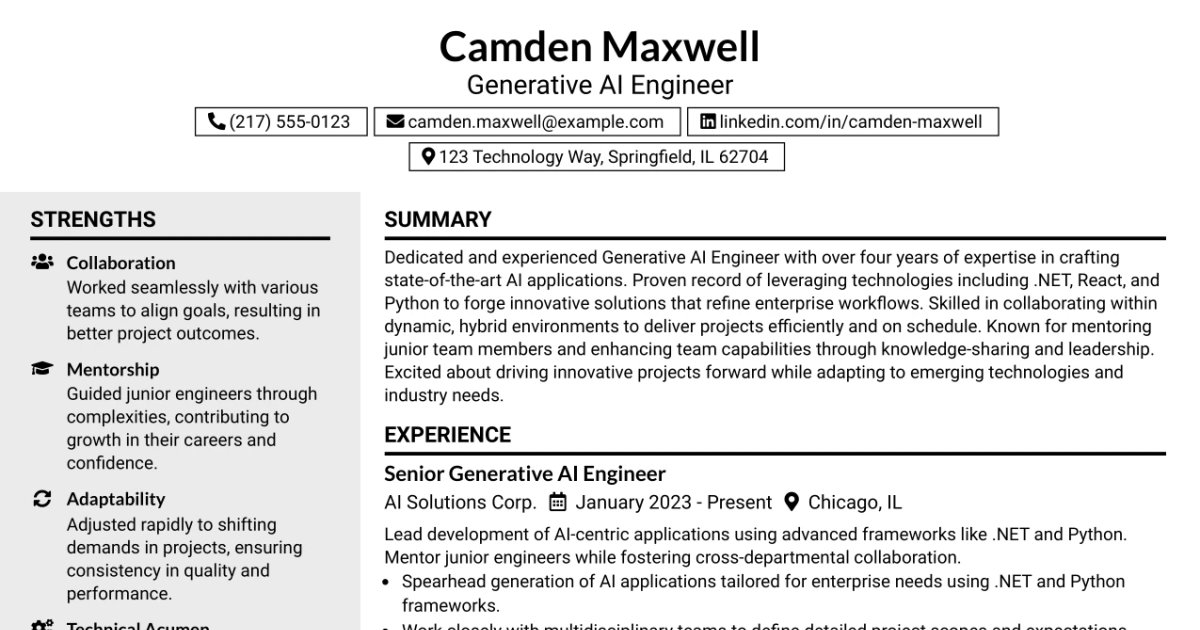 33 Generative AI Lead Engineer Resume Templates with Example 2026 (ATS-Optimized)