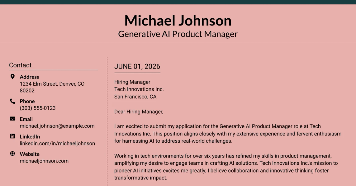 30+ Generative AI Product Manager Cover Letter Templates with Example 2026
