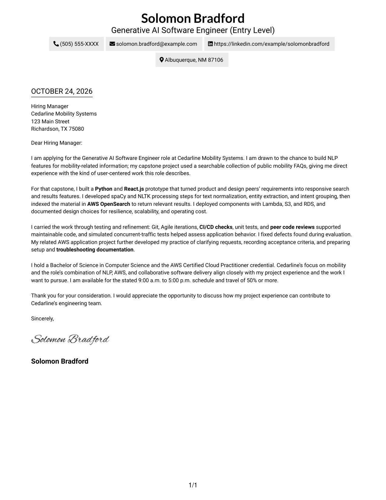 Cover letter example — page 1