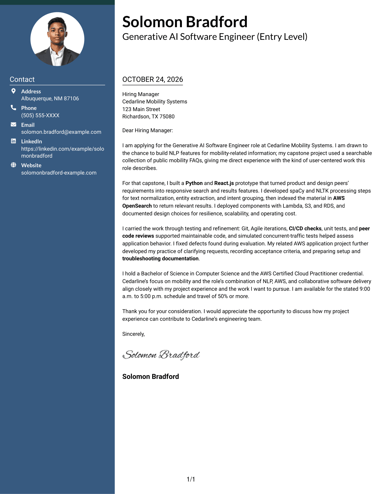 Cover letter example — page 1