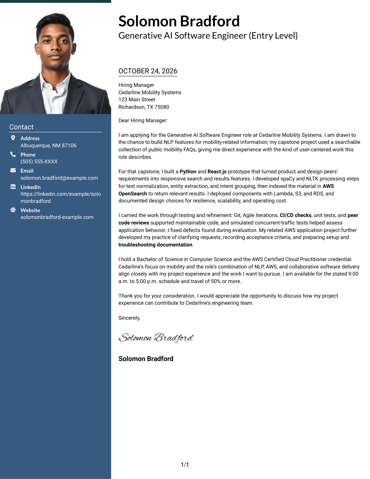 Cover letter example — page 1