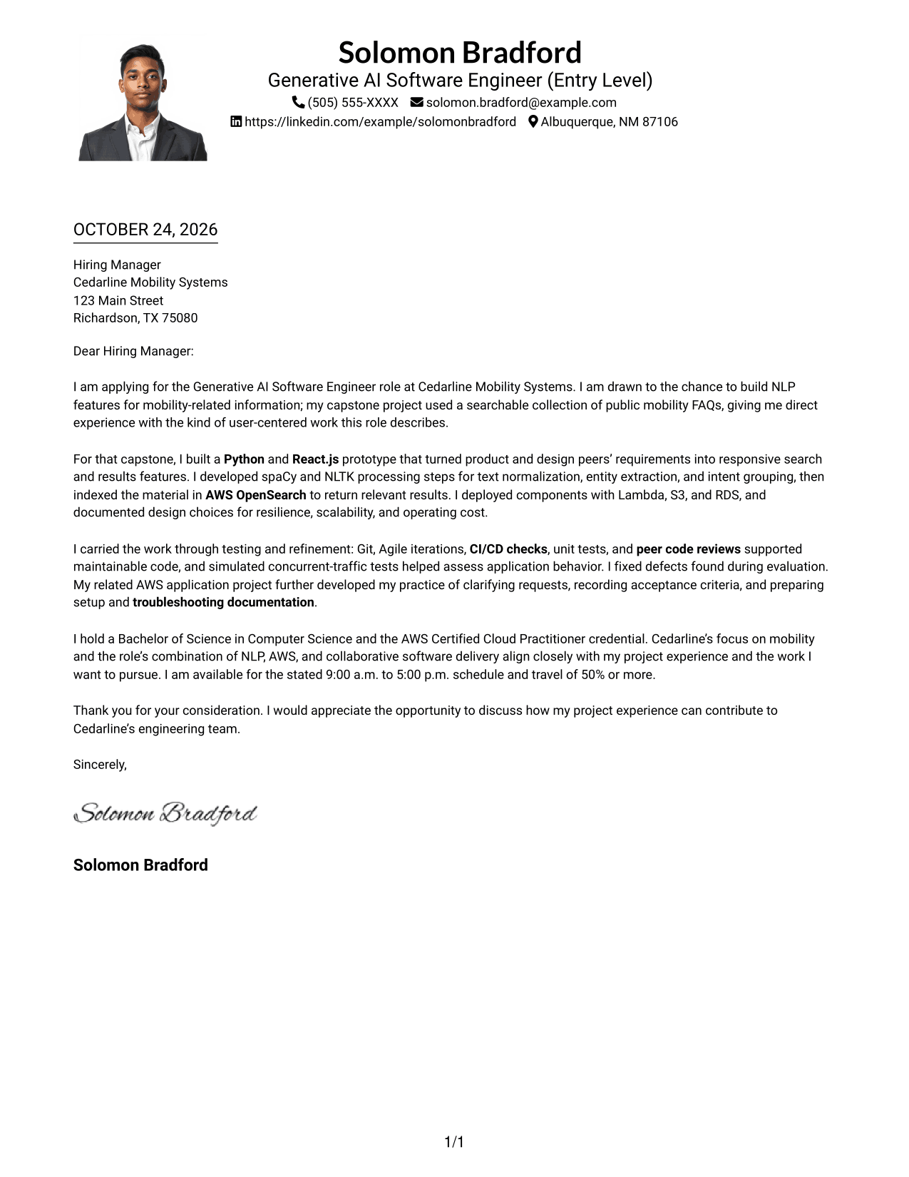 Cover letter example — page 1