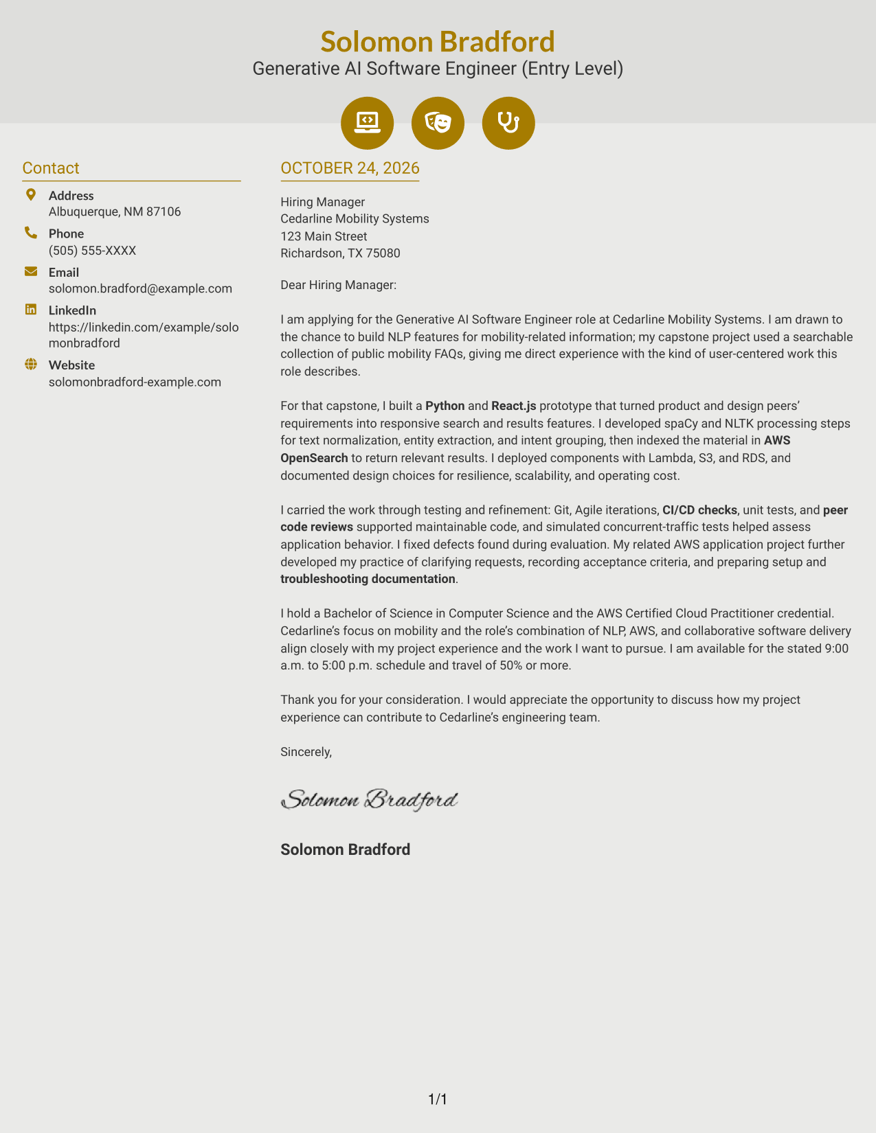 Cover letter example — page 1