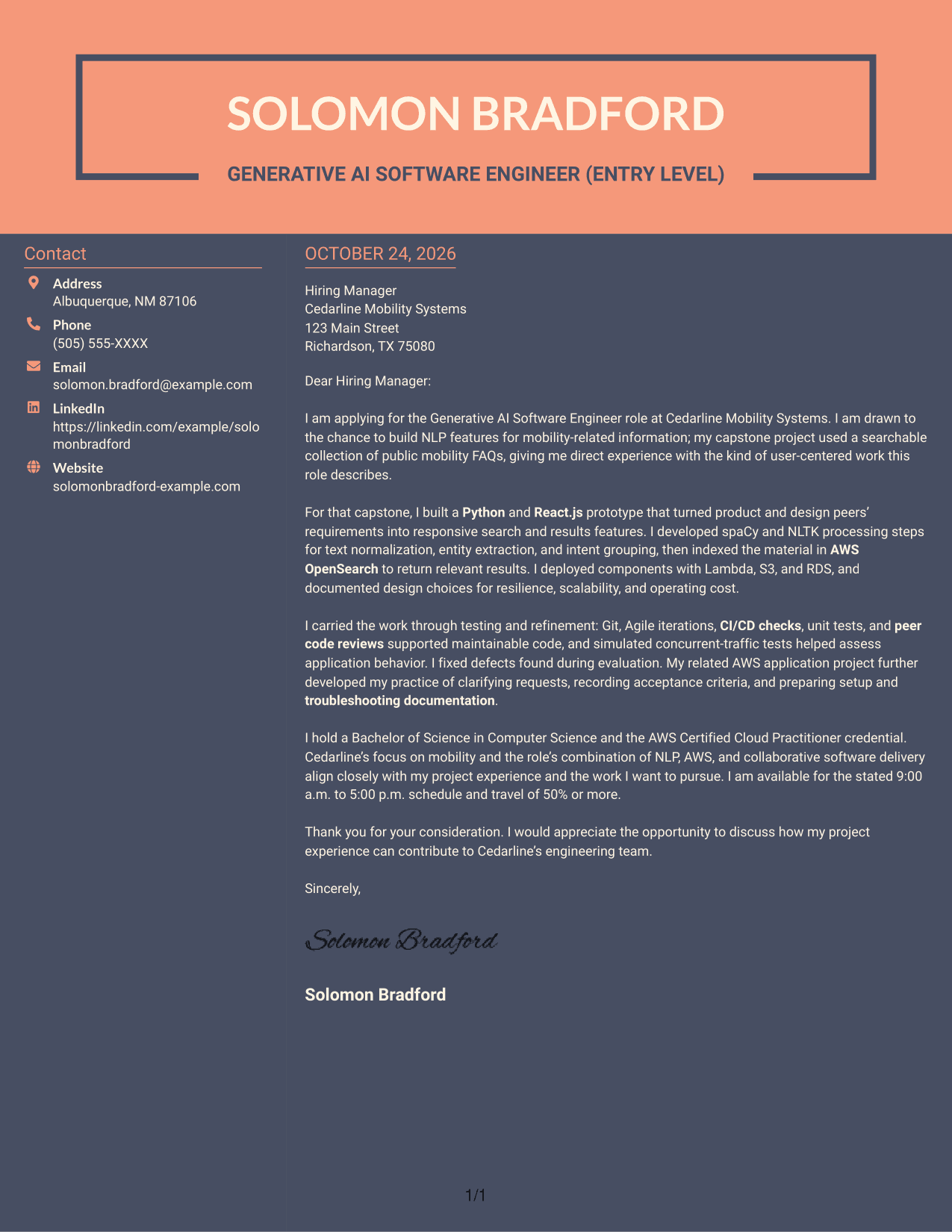 Cover letter example — page 1