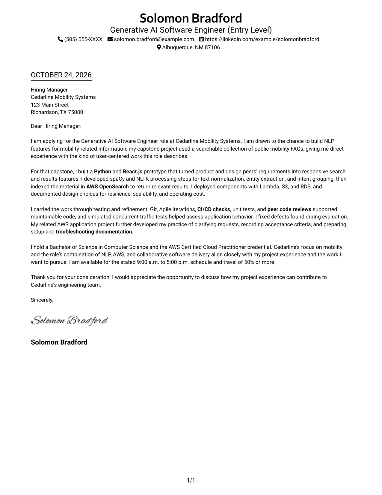 Cover letter example — page 1