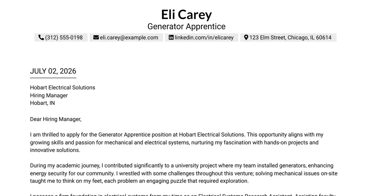 30+ Generator Apprentice Cover Letter Templates with Example 2026
