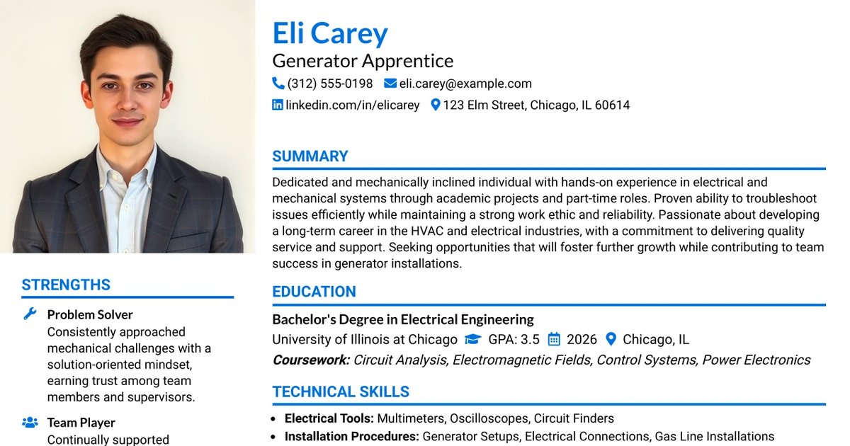 33 Generator Apprentice Resume Templates with Example 2026 (ATS-Optimized)