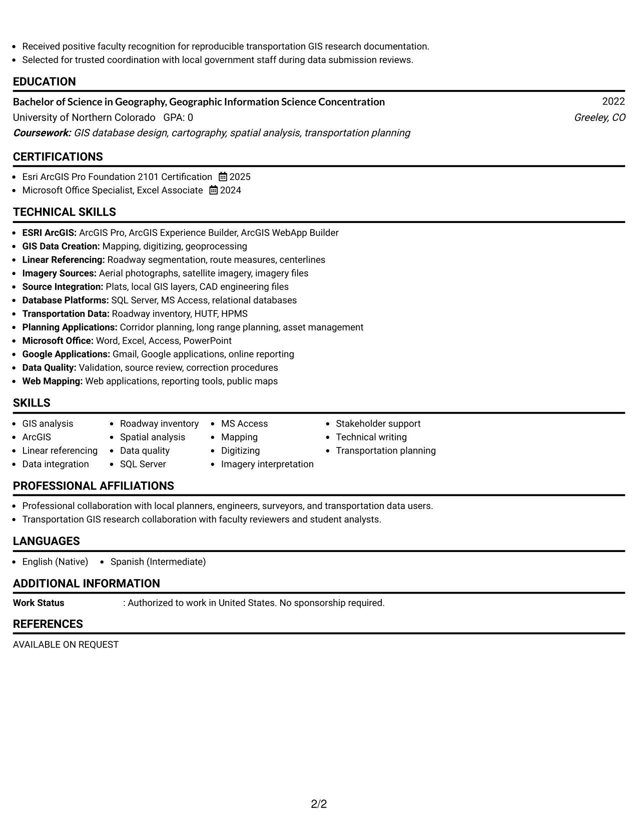 Resume Example Page 2