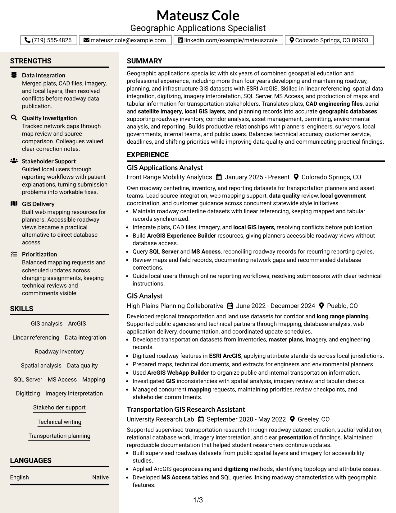 Resume Example Page 1