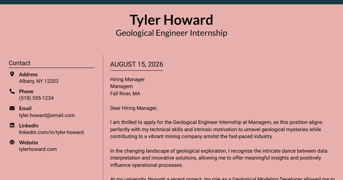 30+ Geological Engineer Internship Cover Letter Templates with Example 2026