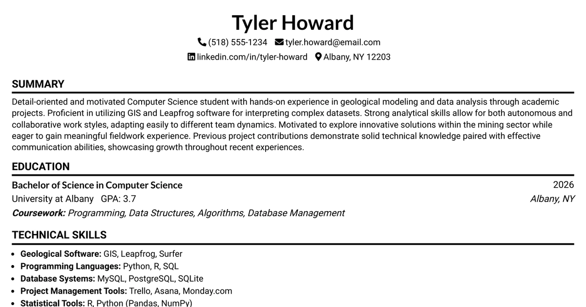33 Geological Engineer Internship Resume Templates with Example 2026 (ATS-Optimized)