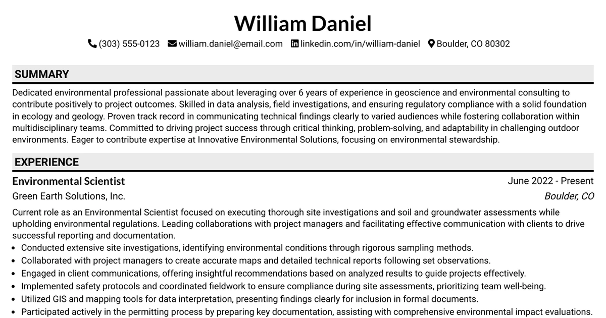 33 Geologist / Environmental Scientist Resume Templates with Example 2026 (ATS-Optimized)