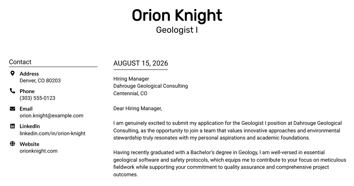 30+ Geologist I Cover Letter Templates with Example 2026