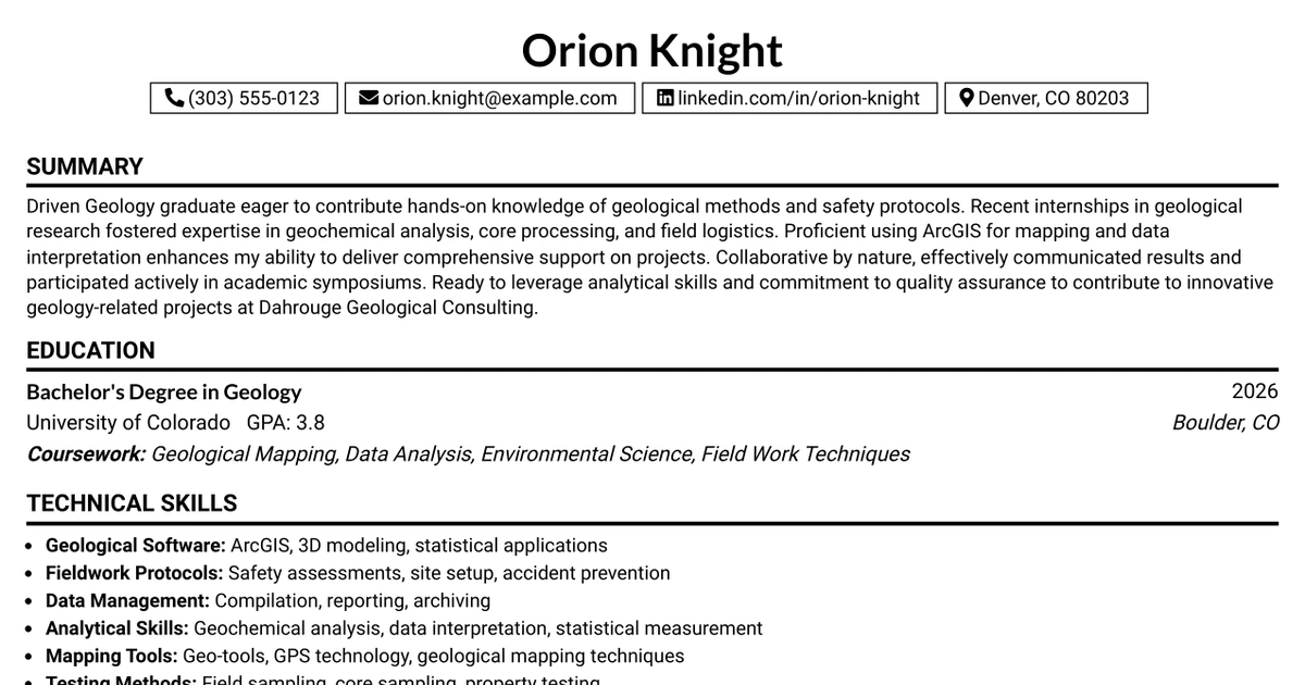33 Geologist I Resume Templates with Example 2026 (ATS-Optimized)