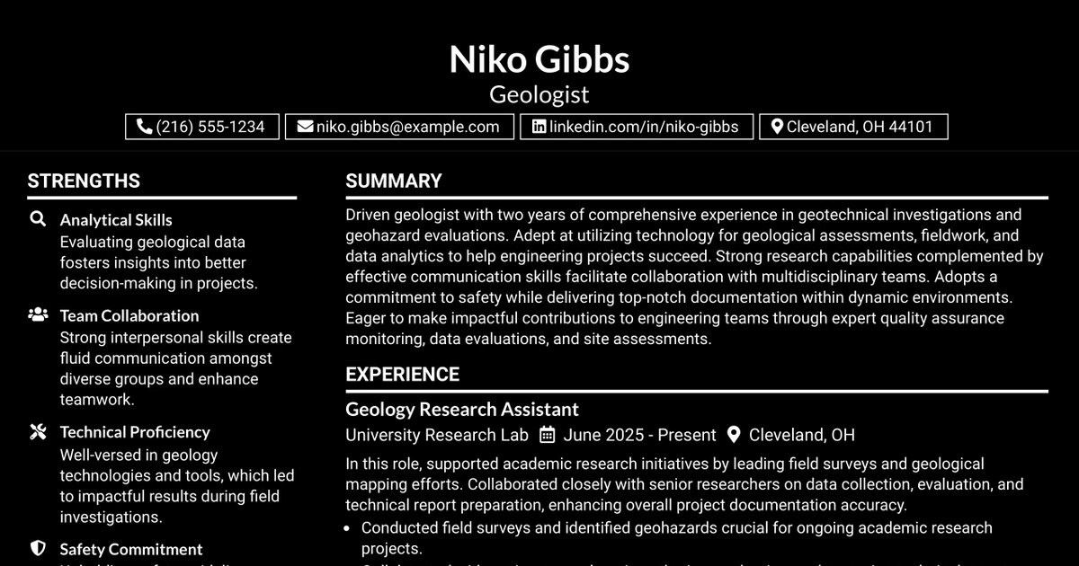 33 Geologist Resume Templates with Example 2026 (ATS-Optimized)