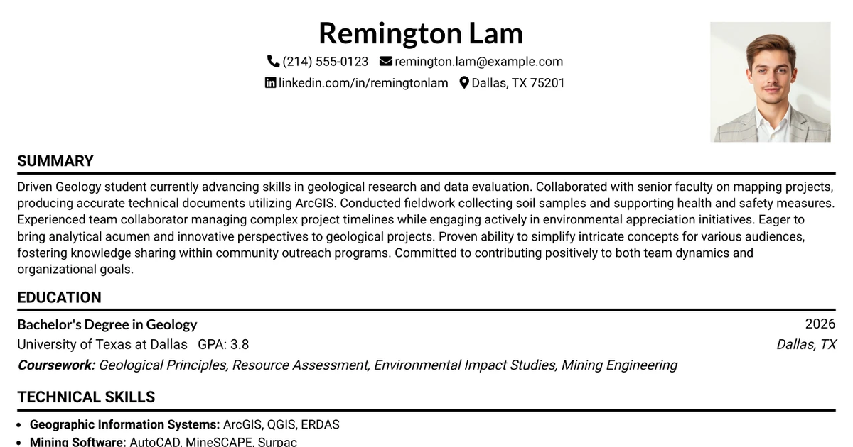 33 Geology Internship Resume Templates with Example 2026 (ATS-Optimized)