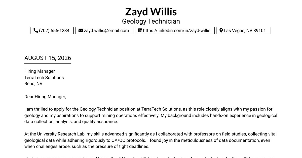 30+ Geology Technician Cover Letter Templates with Example 2026