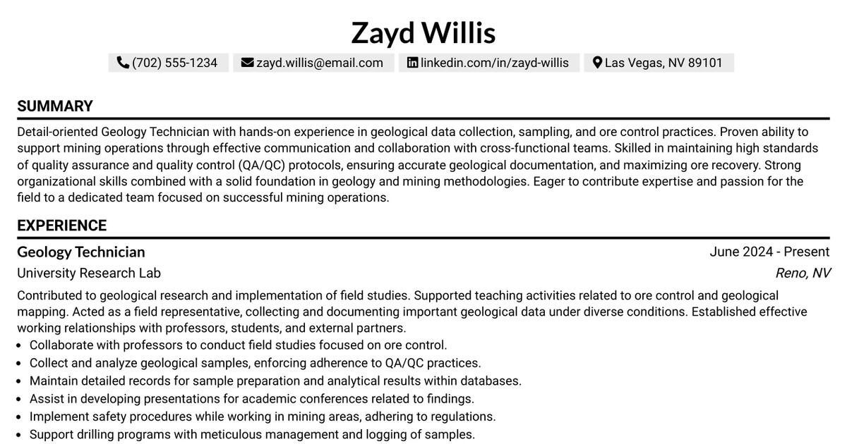 33 Geology Technician Resume Templates with Example 2026 (ATS-Optimized)