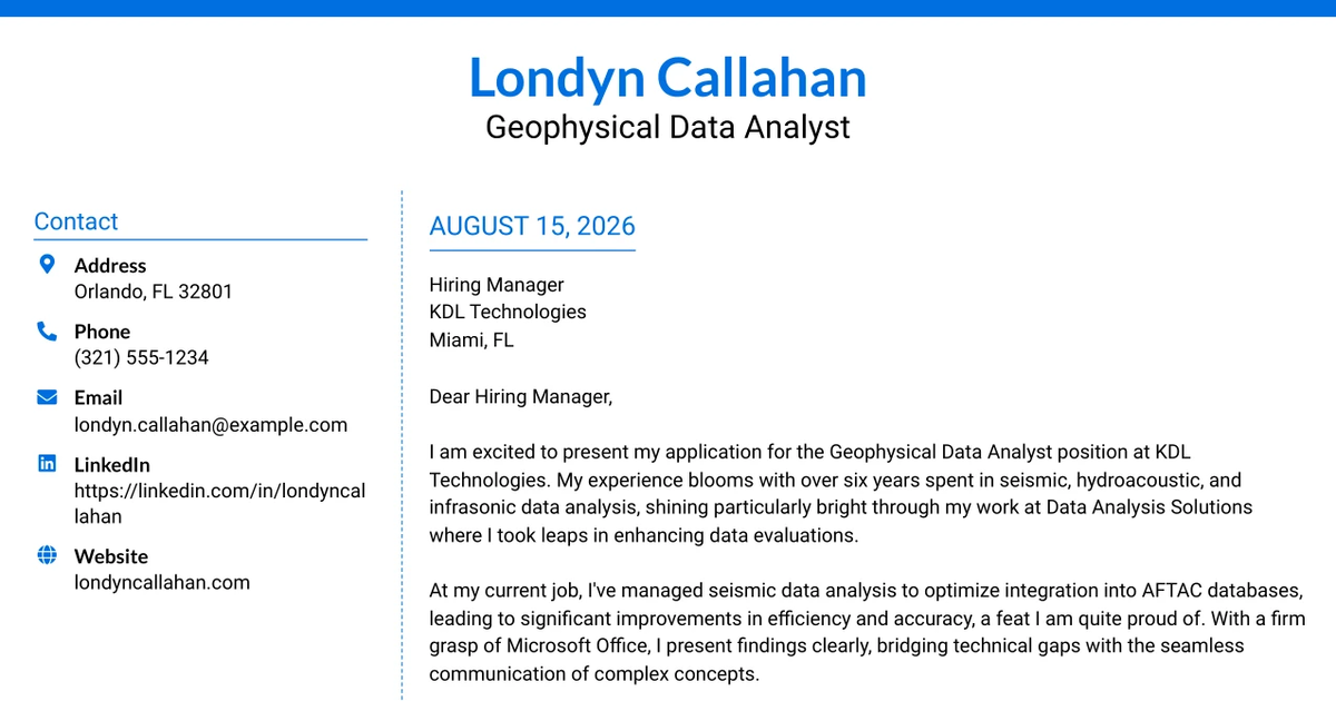 30+ Geophysical Data Analyst Cover Letter Templates with Example 2026