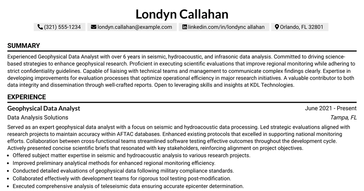 33 Geophysical Data Analyst Resume Templates with Example 2026 (ATS-Optimized)