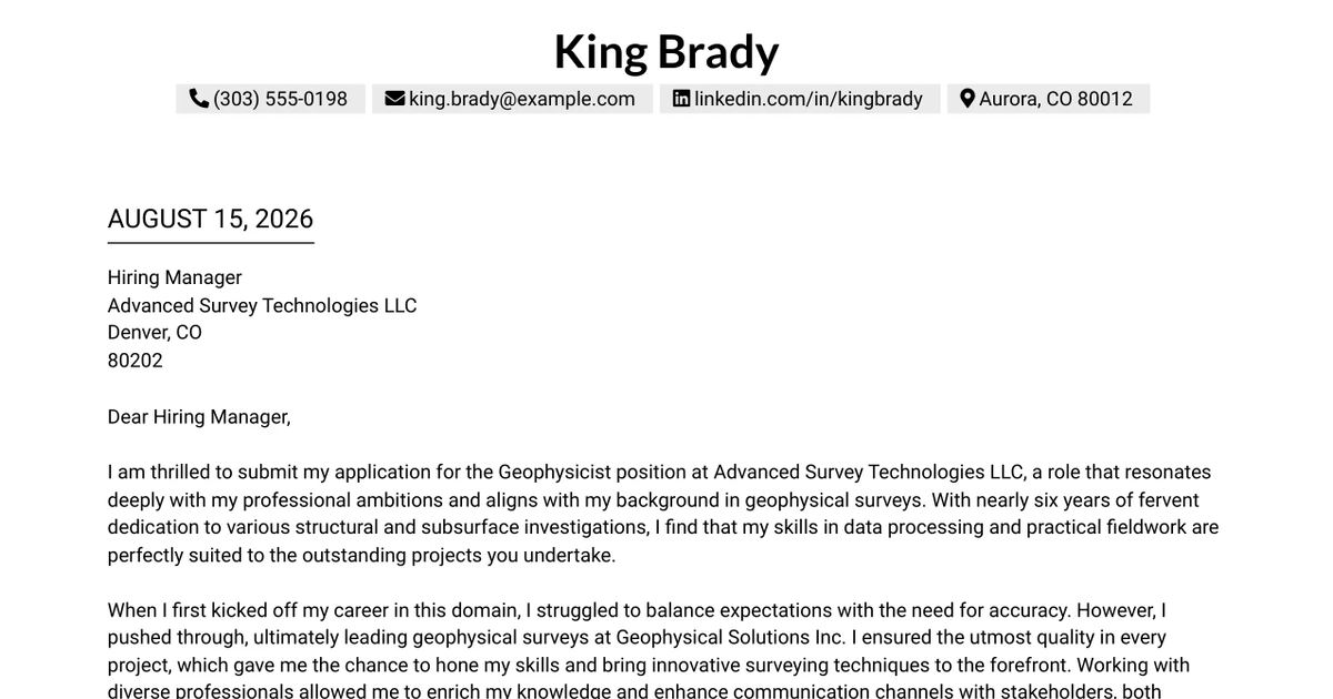 30+ Geophysicist Cover Letter Templates with Example 2026