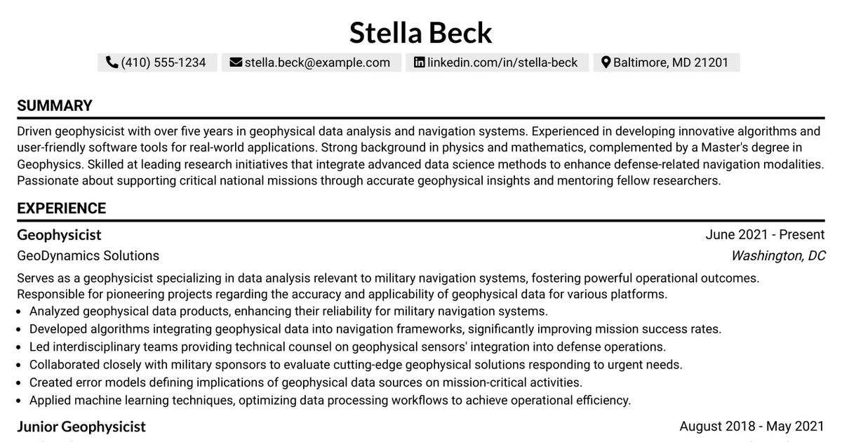 33 Geophysicist/Geodesist Resume Templates with Example 2026 (ATS-Optimized)