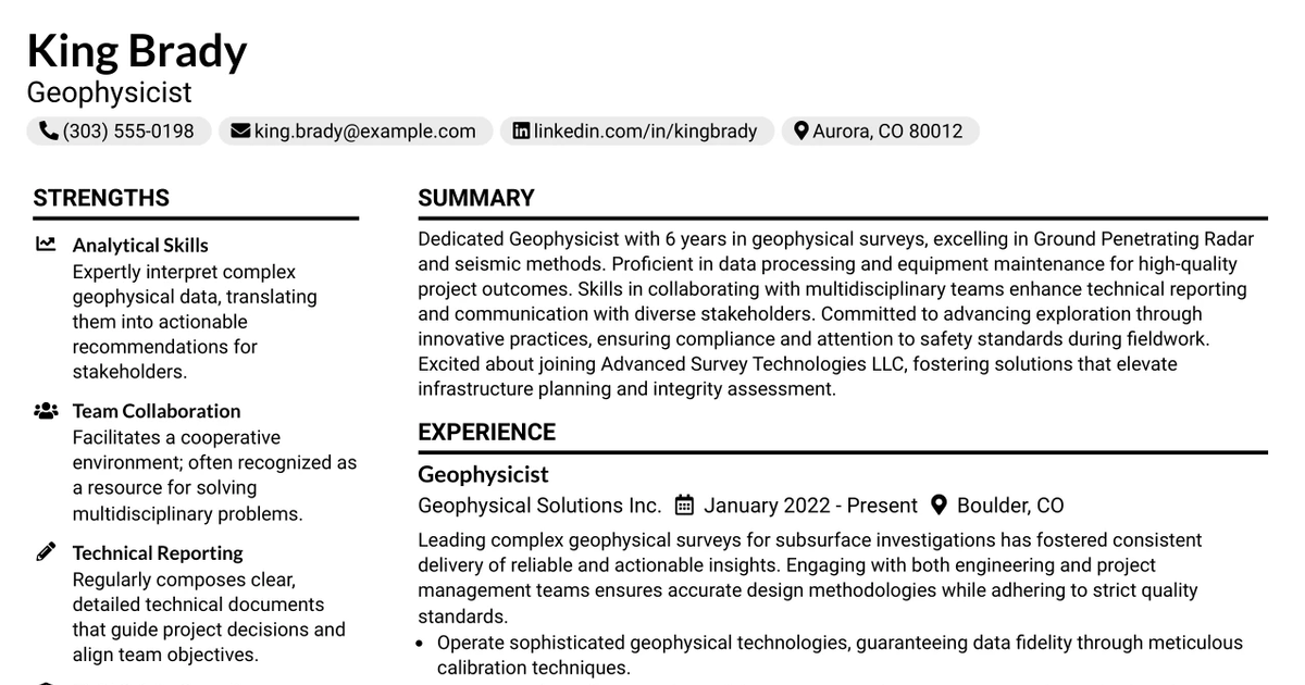 33 Geophysicist Resume Templates with Example 2026 (ATS-Optimized)