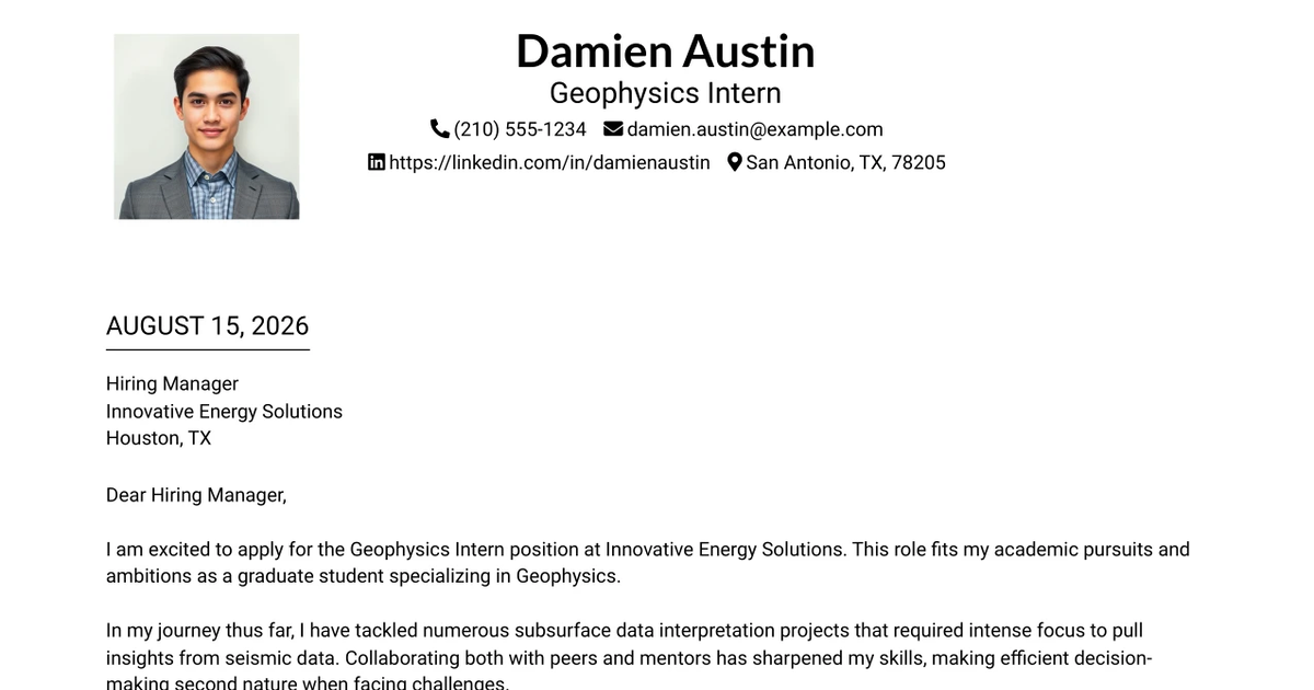 30+ Geophysics Intern Cover Letter Templates with Example 2026