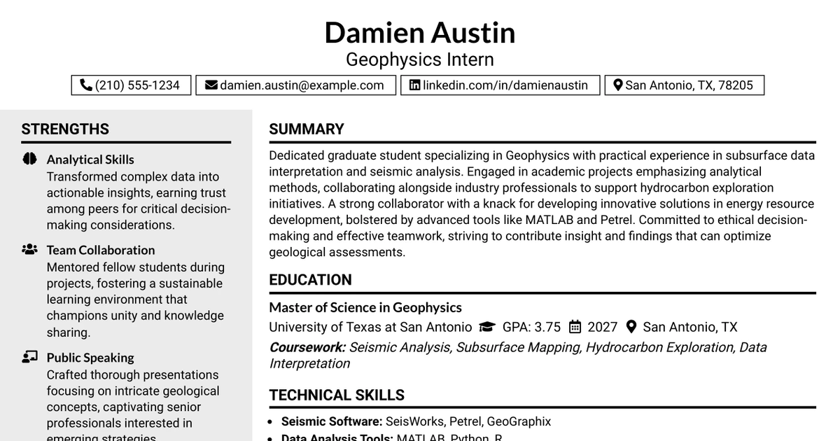 33 Geophysics Intern Resume Templates with Example 2026 (ATS-Optimized)