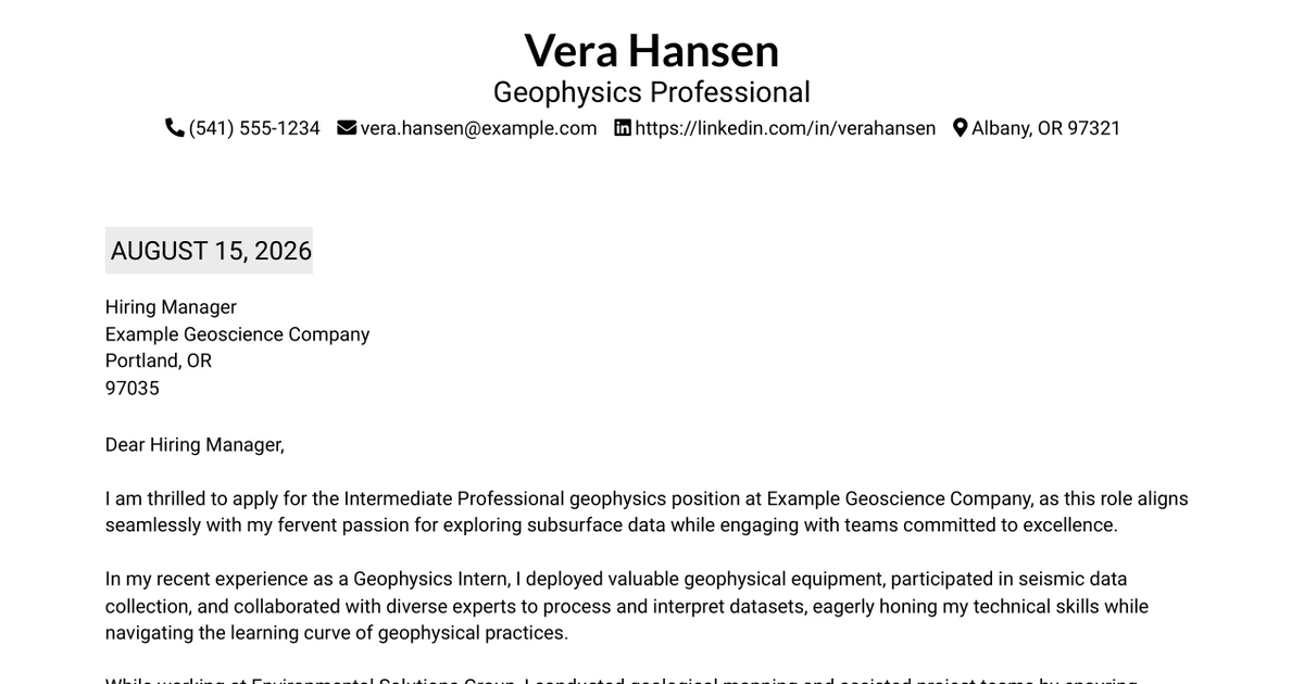 30+ Geophysics Professional Cover Letter Templates with Example 2026