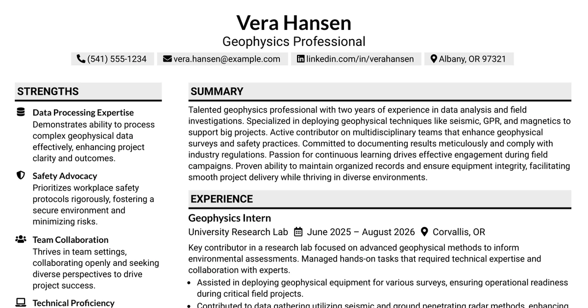 33 Geophysics Professional Resume Templates with Example 2026 (ATS-Optimized)