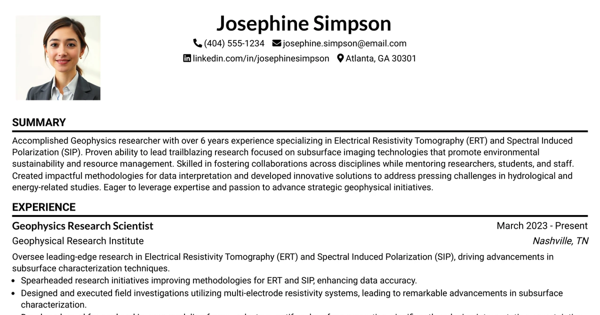 33 Geophysics Senior Research Fellow Resume Templates with Example 2026 (ATS-Optimized)