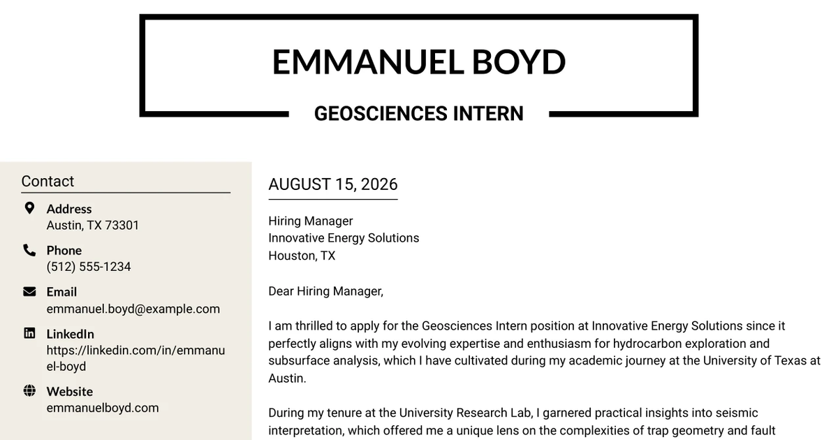 30+ Geosciences Intern Cover Letter Templates with Example 2026