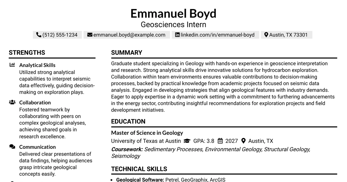 33 Geosciences Intern Resume Templates with Example 2026 (ATS-Optimized)