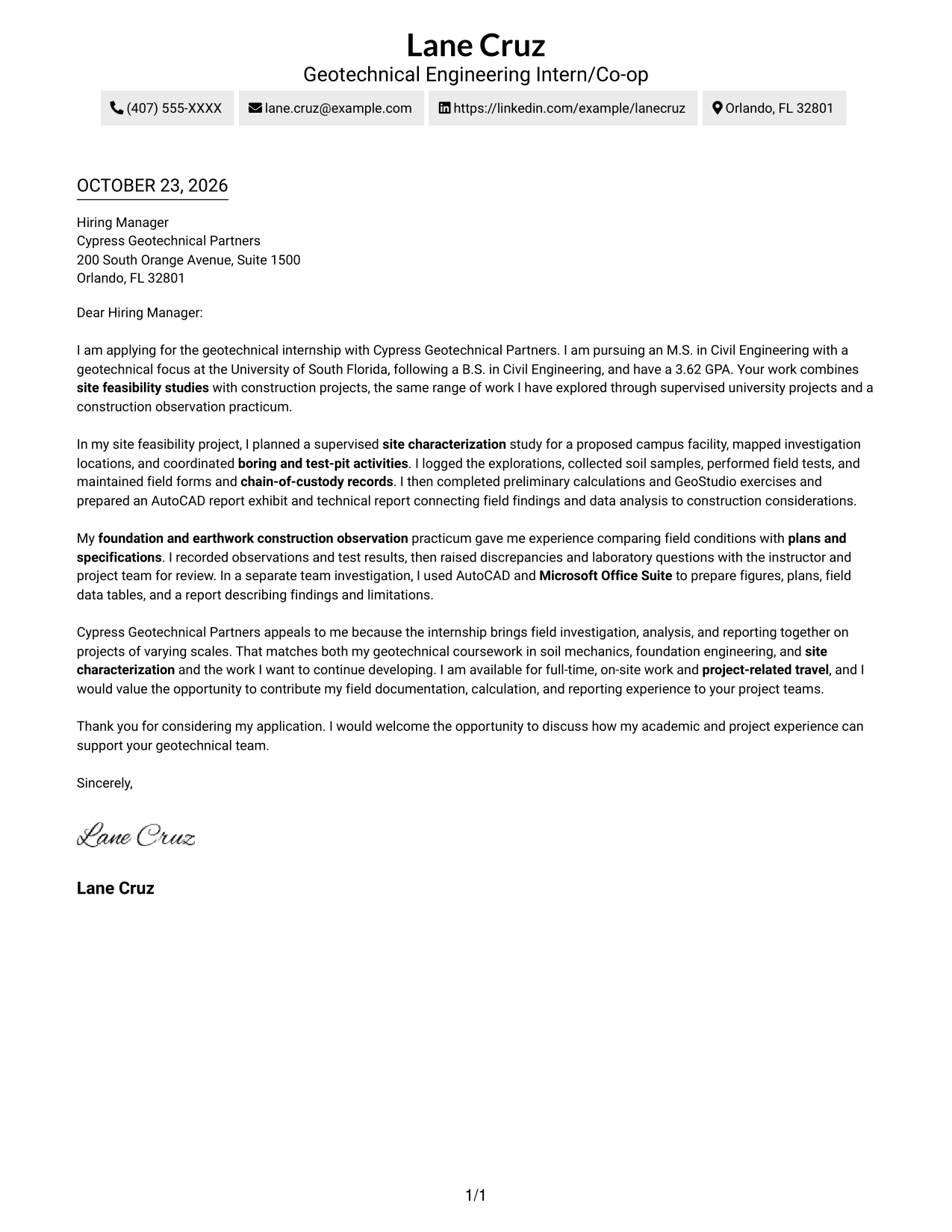 Cover letter example — page 1