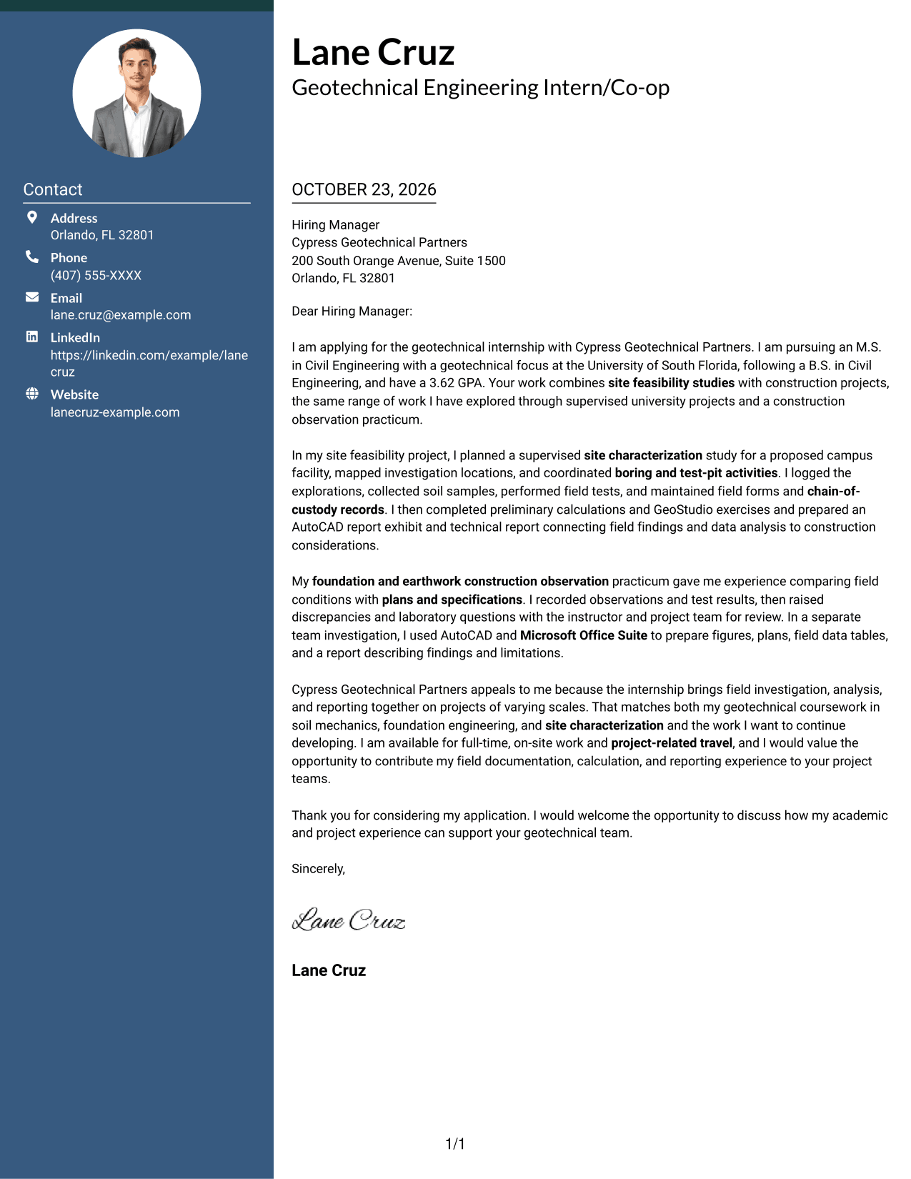 Cover letter example — page 1