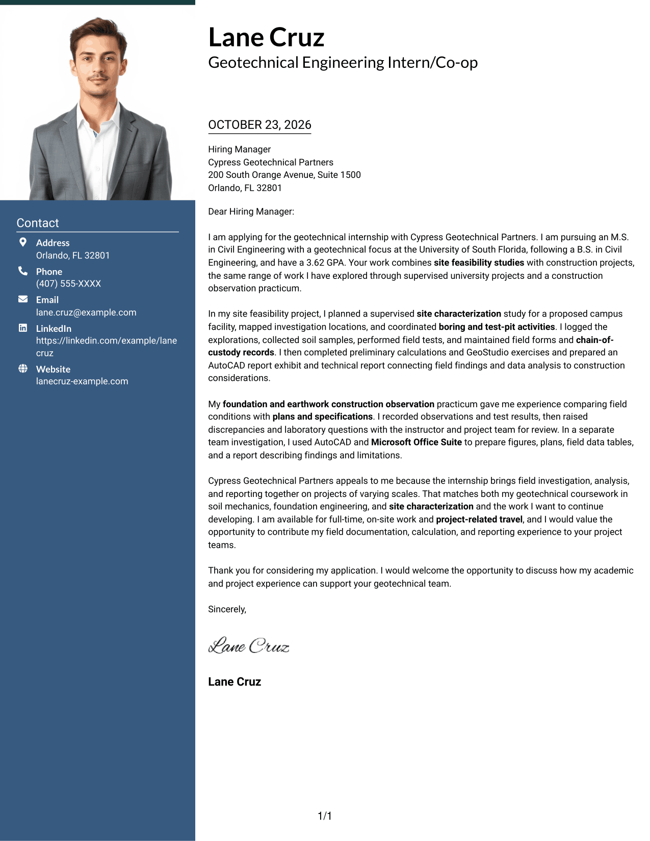 Cover letter example — page 1