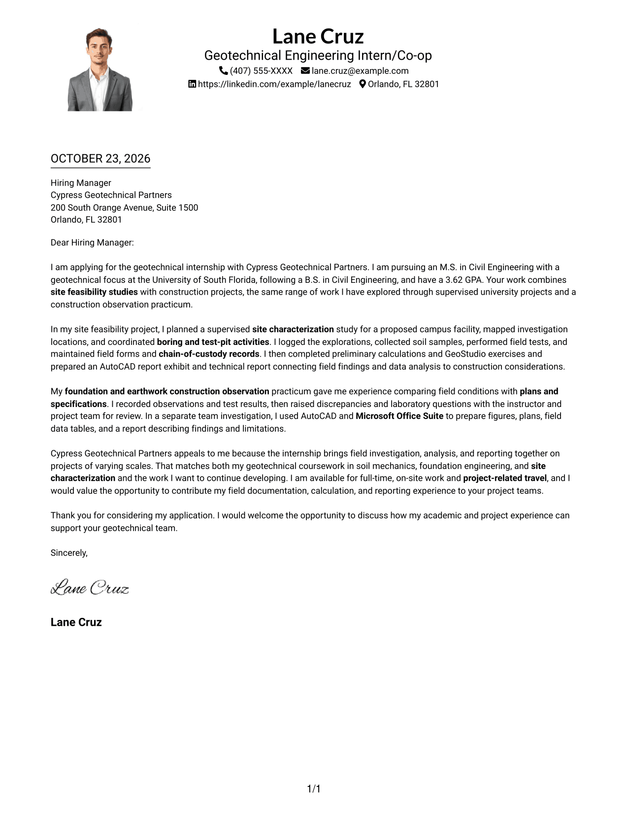 Cover letter example — page 1