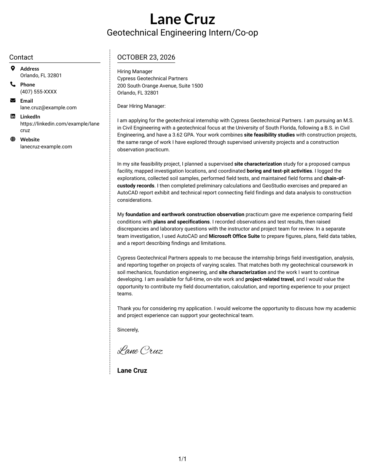 Cover letter example — page 1