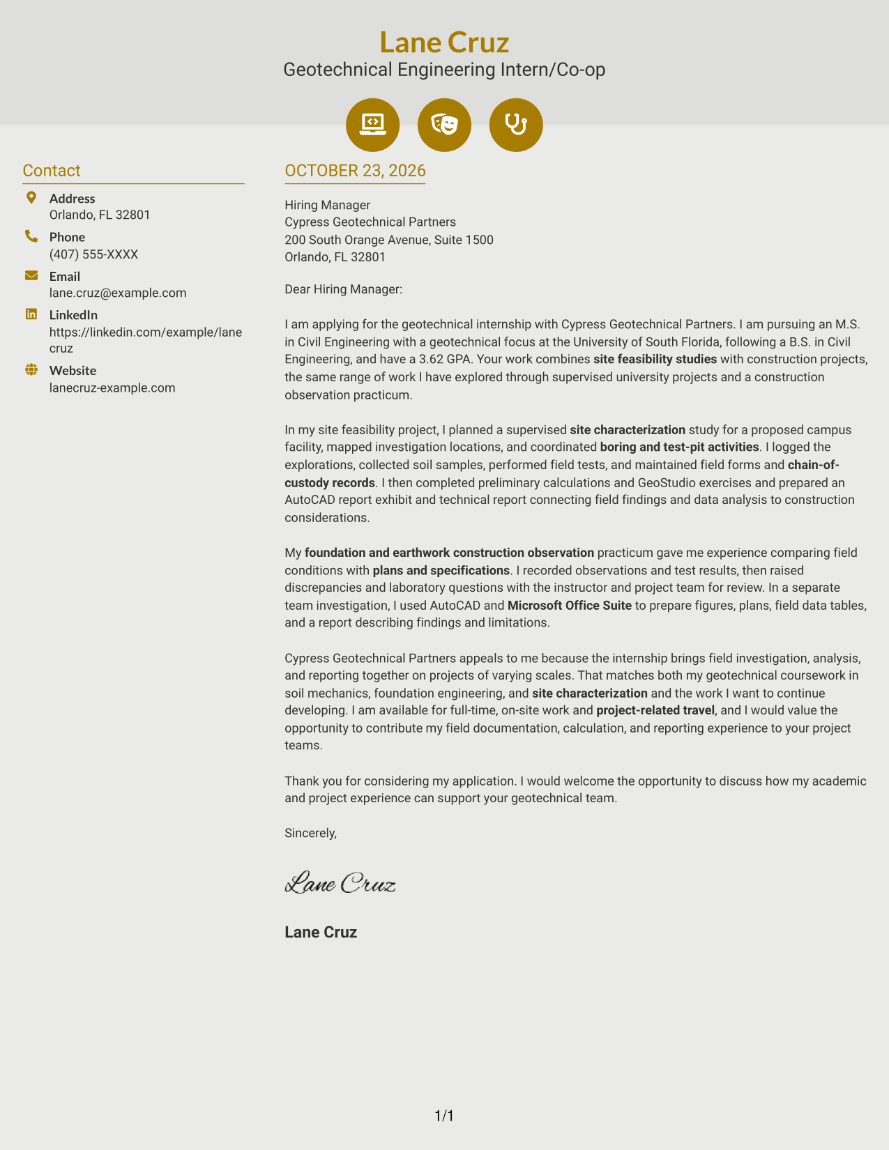 Cover letter example — page 1