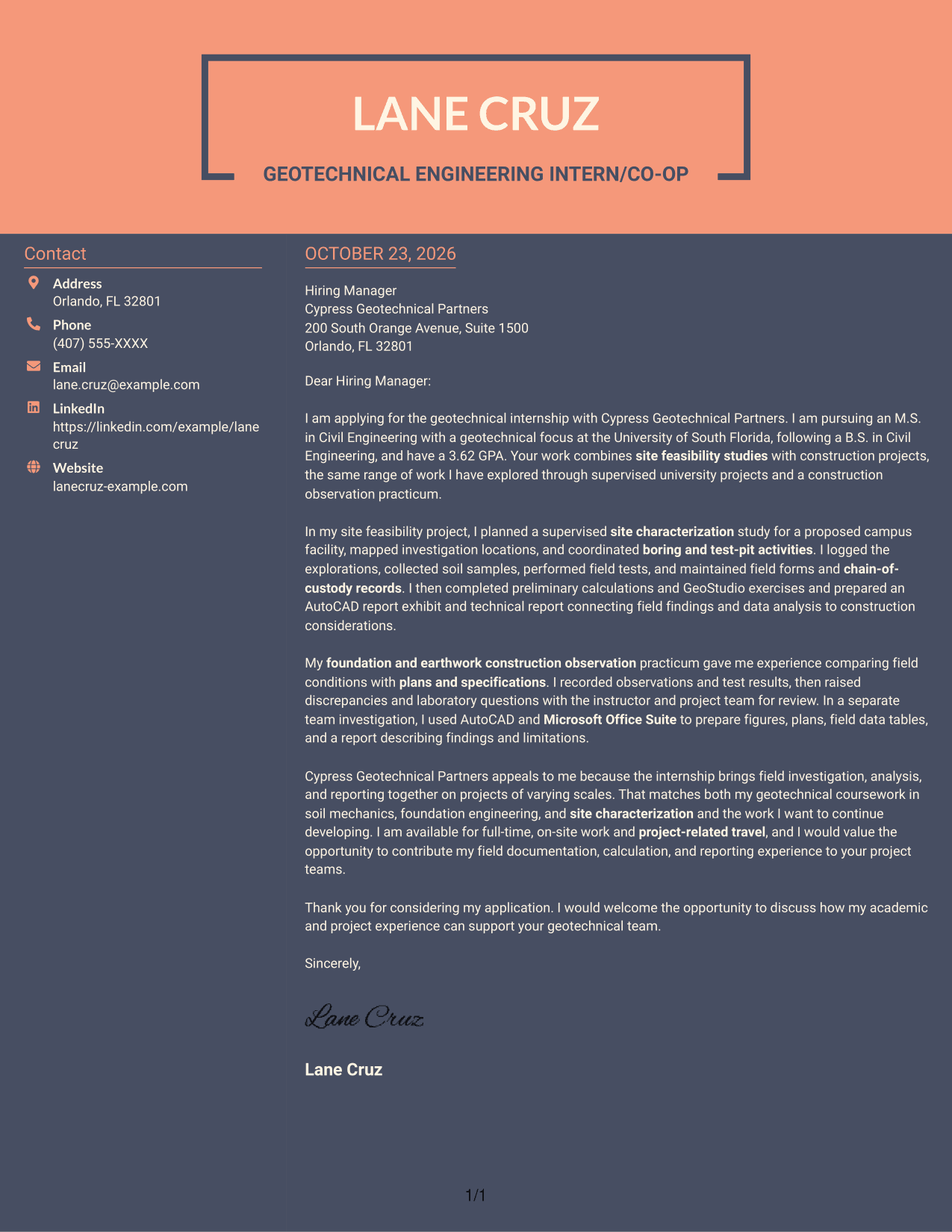 Cover letter example — page 1