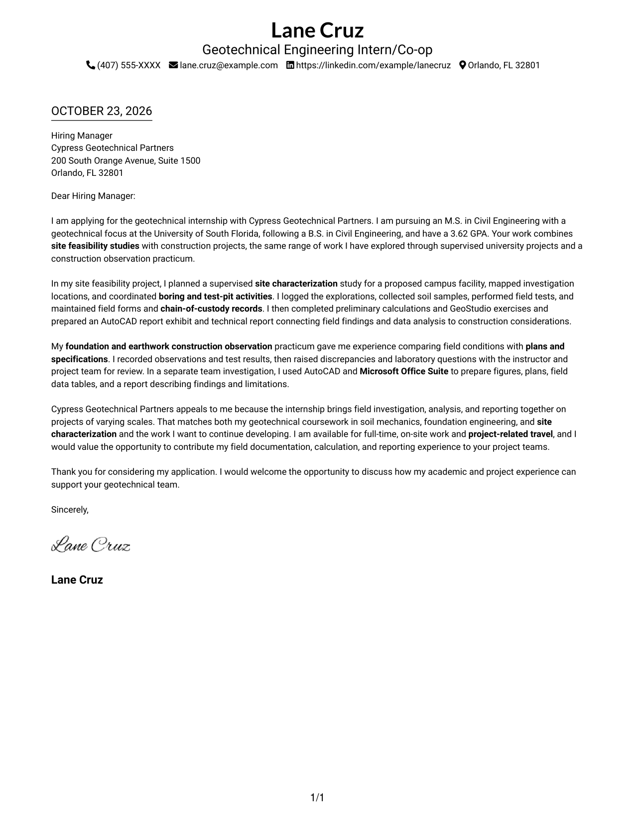 Cover letter example — page 1